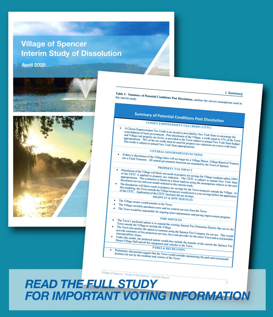 Village of Spencer Makes Interim Study of Dissolution available to the Village Electorate to inform decisions about Village Dissolution