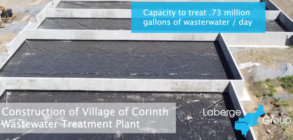 Corinth-NY-Wastewater-Treatment-Plant- Header construction of six planted sludge beds, each approximately 7,560 square feet in area – just one part of the filtration system in this sizable Wastewater Treatment Plant.