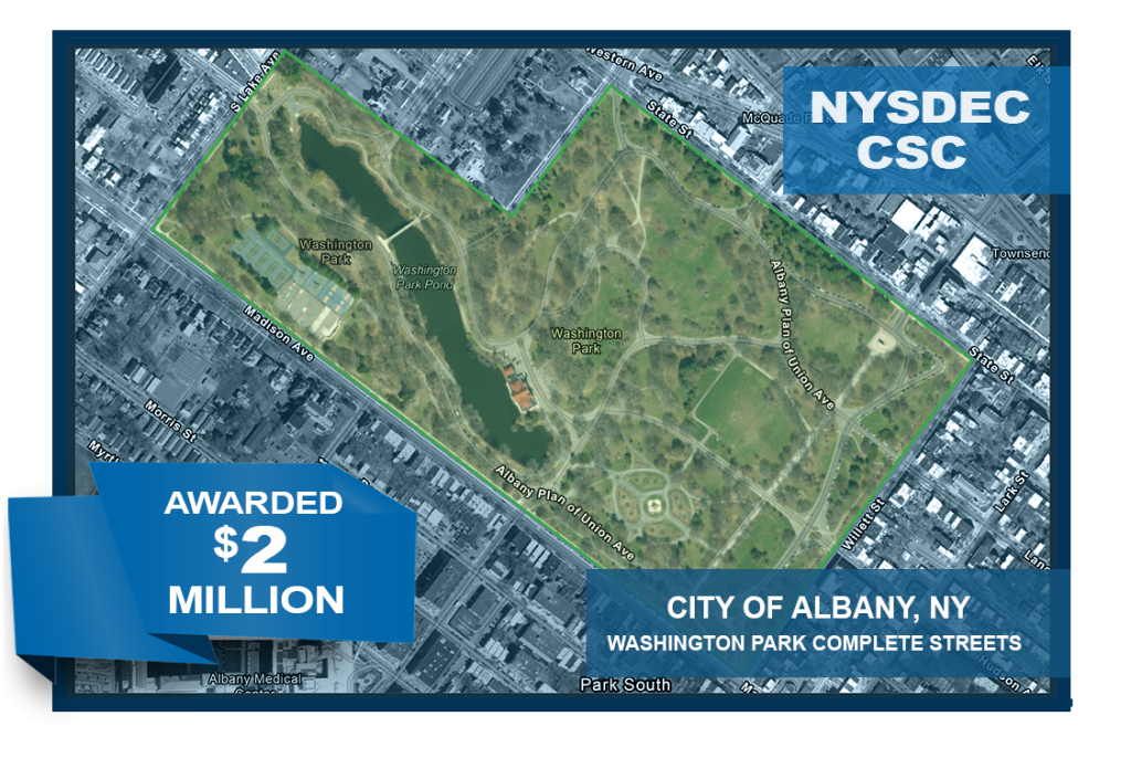 Albany NY NYSDEC Climate Smart Communities Grant award, Washington Park Complete Streets graphic of map