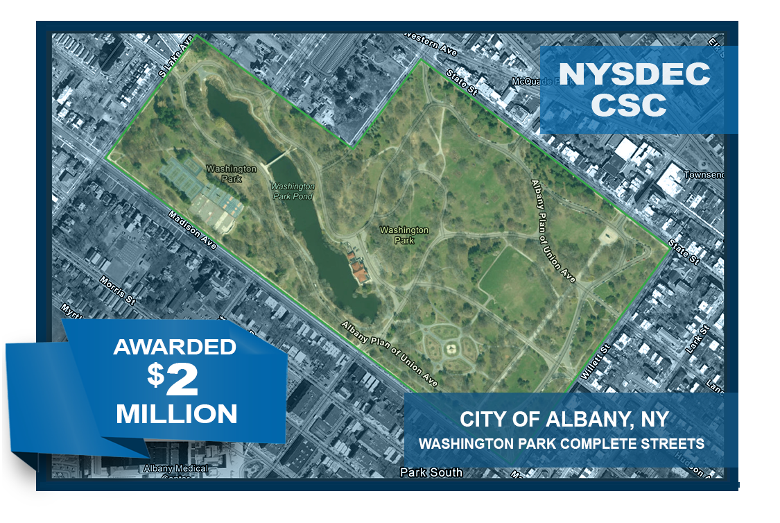 Albany NY NYSDEC Climate Smart Communities Grant award, Washington Park Complete Streets graphic of map