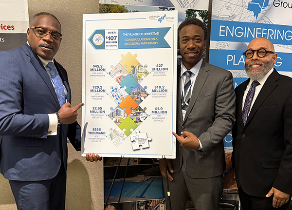 Village of Hempstead, NY Mayor, Deputy Mayor and Trustee with their Laberge Group funding assistance secured poster