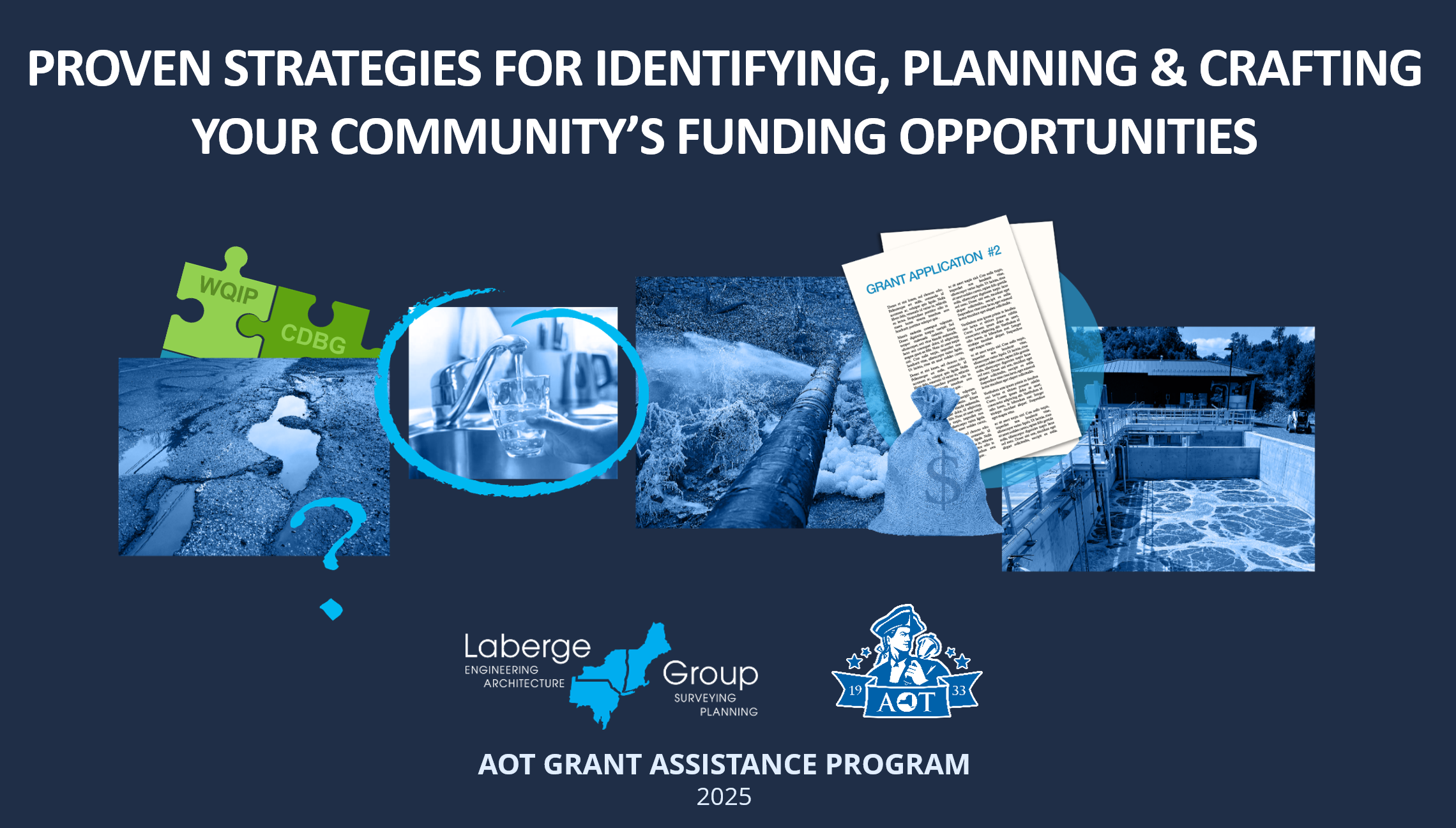 Laberge Group's "Proven Strategies for Identifying, Planning & Crafting your Community's Funding Opportunities" presentation graphic.