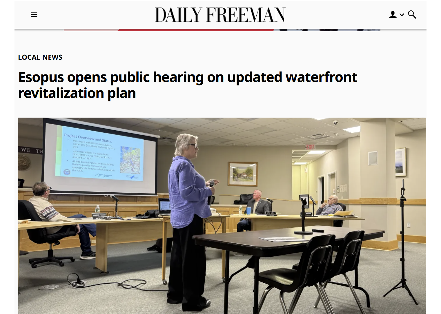 Susan Roth, Senior Planner featured in the Daily Freeman Newspaper discussing Esopus, NY’s Local Waterfront Revitalization Plan.