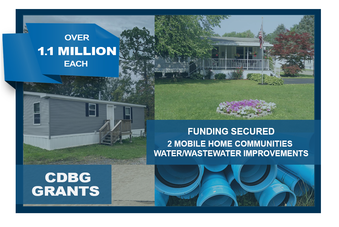 Images of mobile home parks and water piping.